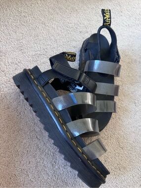 Dr. Martens Women’s Black Sandals with Metallic Silver Straps